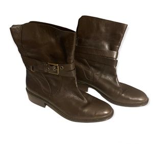 COACH “Jesika” Moto Boots Bootie ~ brown leather ~ 9